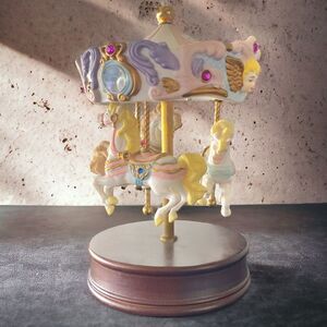 Vintage San Francisco Music Box Co Three Horse Carousel Porcelain